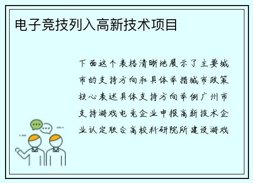 电子竞技列入高新技术项目